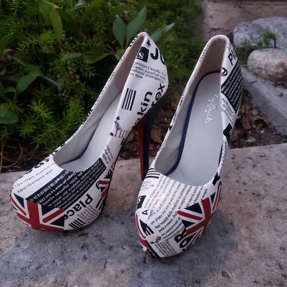 British Flag Stiletto Platform Pump Heels